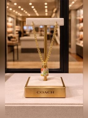 Coach Gold-tone Chain Necklace with Multicolor Enamel Padlock